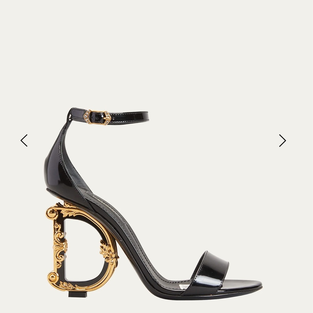 DOLCE&GABBANA Patent Leather Sandals with Logo Heel